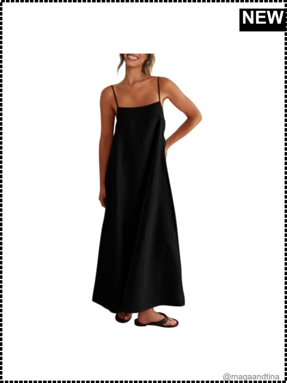 Linen Maxi Dress Spaghetti Strap Casual Boho Sundress with Pockets